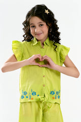 Parrot Green Embroidered Girls 2PC