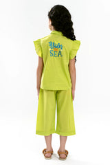 Parrot Green Embroidered Girls 2PC