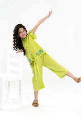 Parrot Green Embroidered Girls 2PC