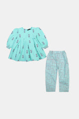 Sea Green Printed Girls 2PC