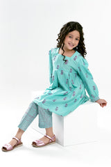 Sea Green Printed Girls 2PC