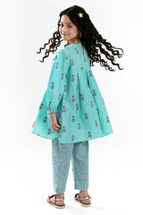 Sea Green Printed Girls 2PC