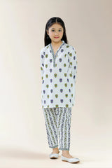 Printed Cambric White Girls 2PC