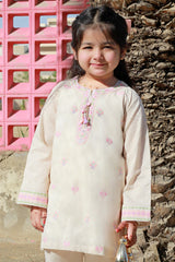 Embroidered Beige Girls 2PC