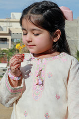 Embroidered Beige Girls 2PC