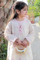 Embroidered Beige Girls 2PC