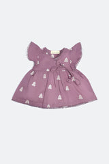 Purple Embroidered Infant Frock