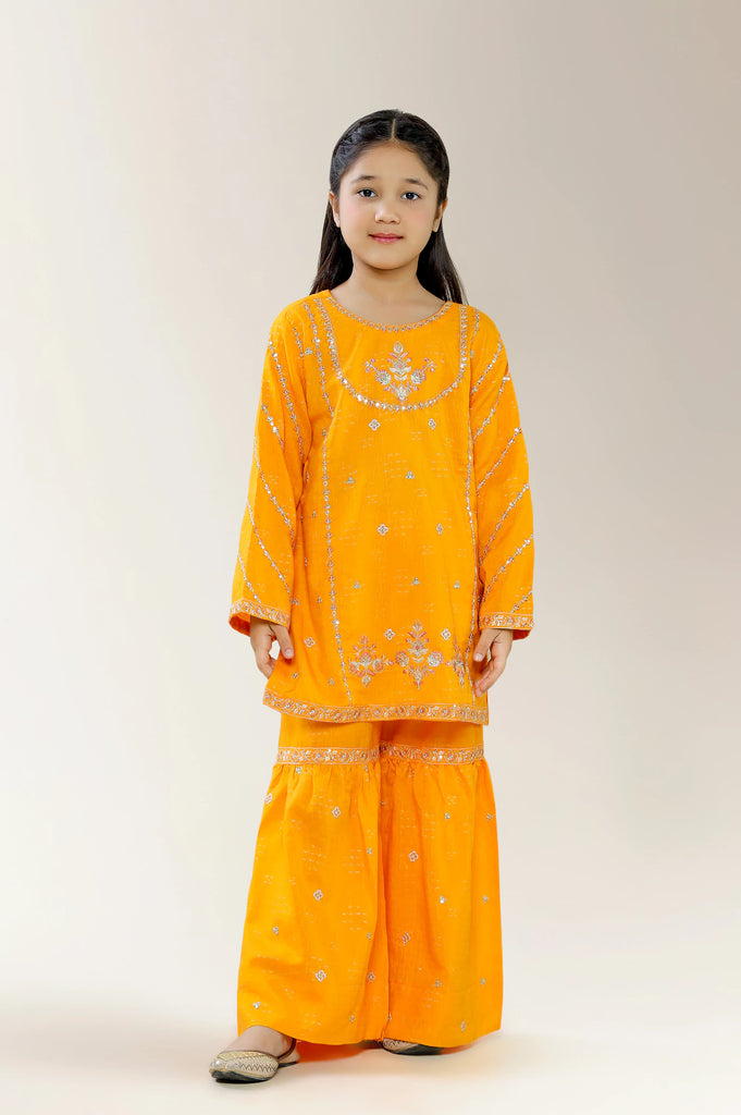 Embroidered Jacquard Yellow Girls 2PC