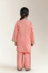 Embroidered Cambric Peach Girls 2PC