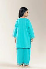Embroidered Cambric Green Girls 2PC