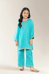Embroidered Cambric Green Girls 2PC