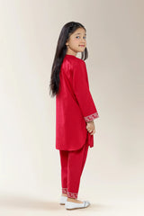 Embroidered Cambric Red Girls 2PC