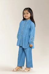 Embroidered Dobby Blue Girls 2PC