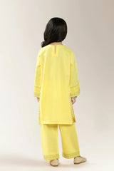 Embroidered Cambric Yellow Girls 2PC
