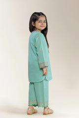 Embroidered Cambric Blue Girls 2PC