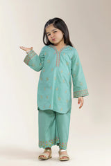 Embroidered Cambric Blue Girls 2PC