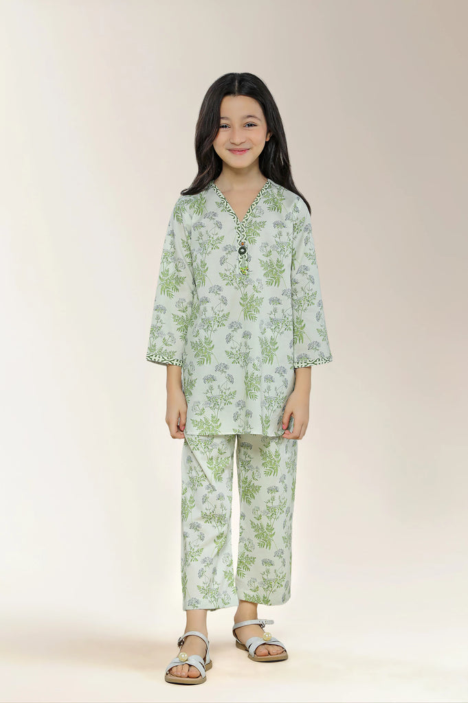 Printed Cotton Olive Girls 2PC