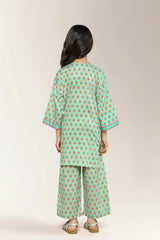 Printed Cotton Dobby Green Girls 2PC