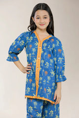 Printed Cotton Dobby Blue Girls 2PC