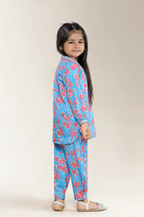 Printed Cambric Blue Girls 2PC
