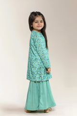 Printed Silk Green Girls 2PC