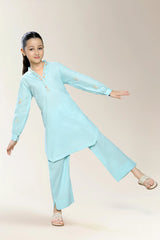 Embroidered Sky Blue Girls 2PC