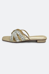 Golden Crystal Bow Slides Slippers