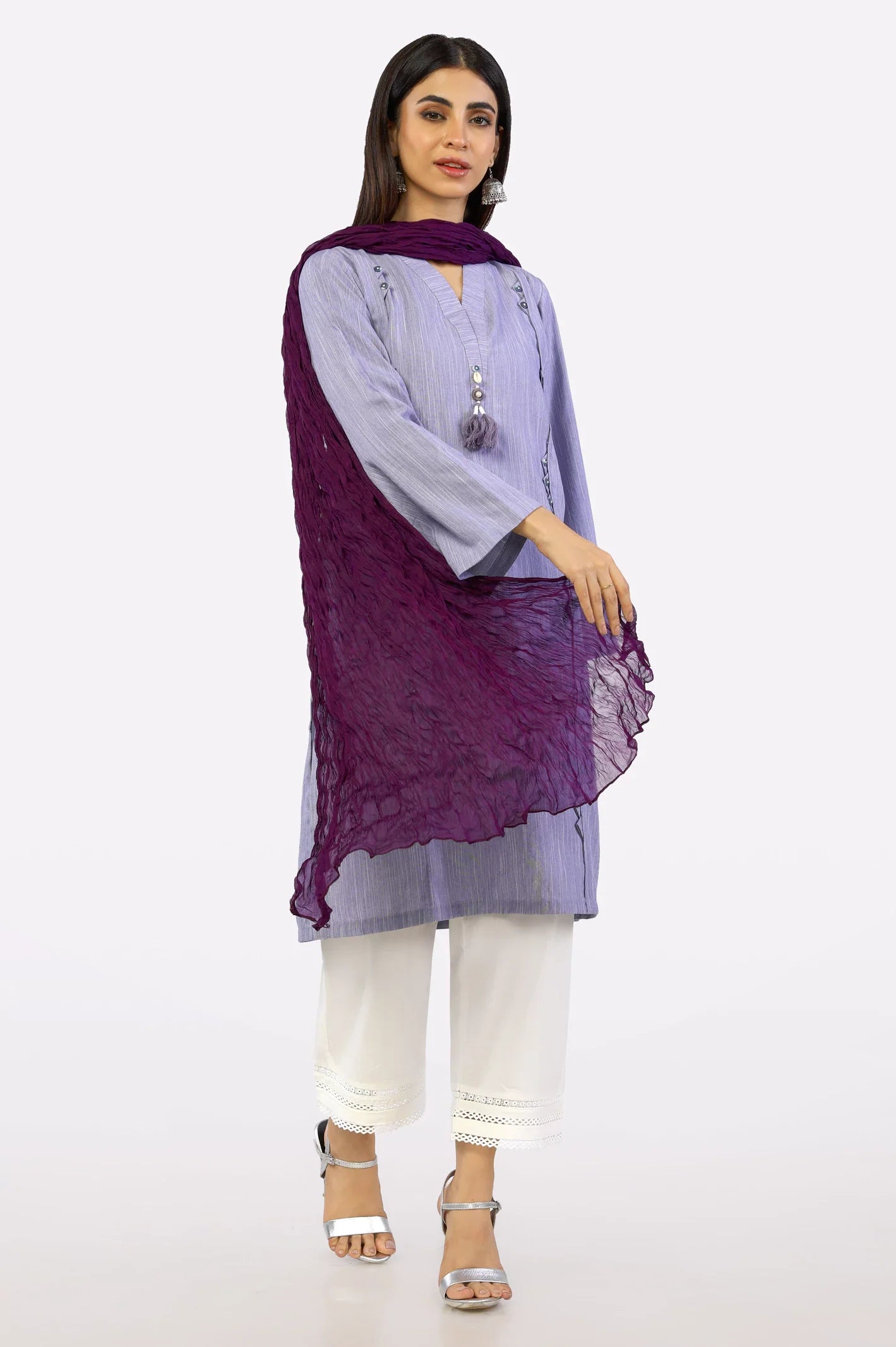 Crinkle Chiffon Purple Dupatta for Sohaye