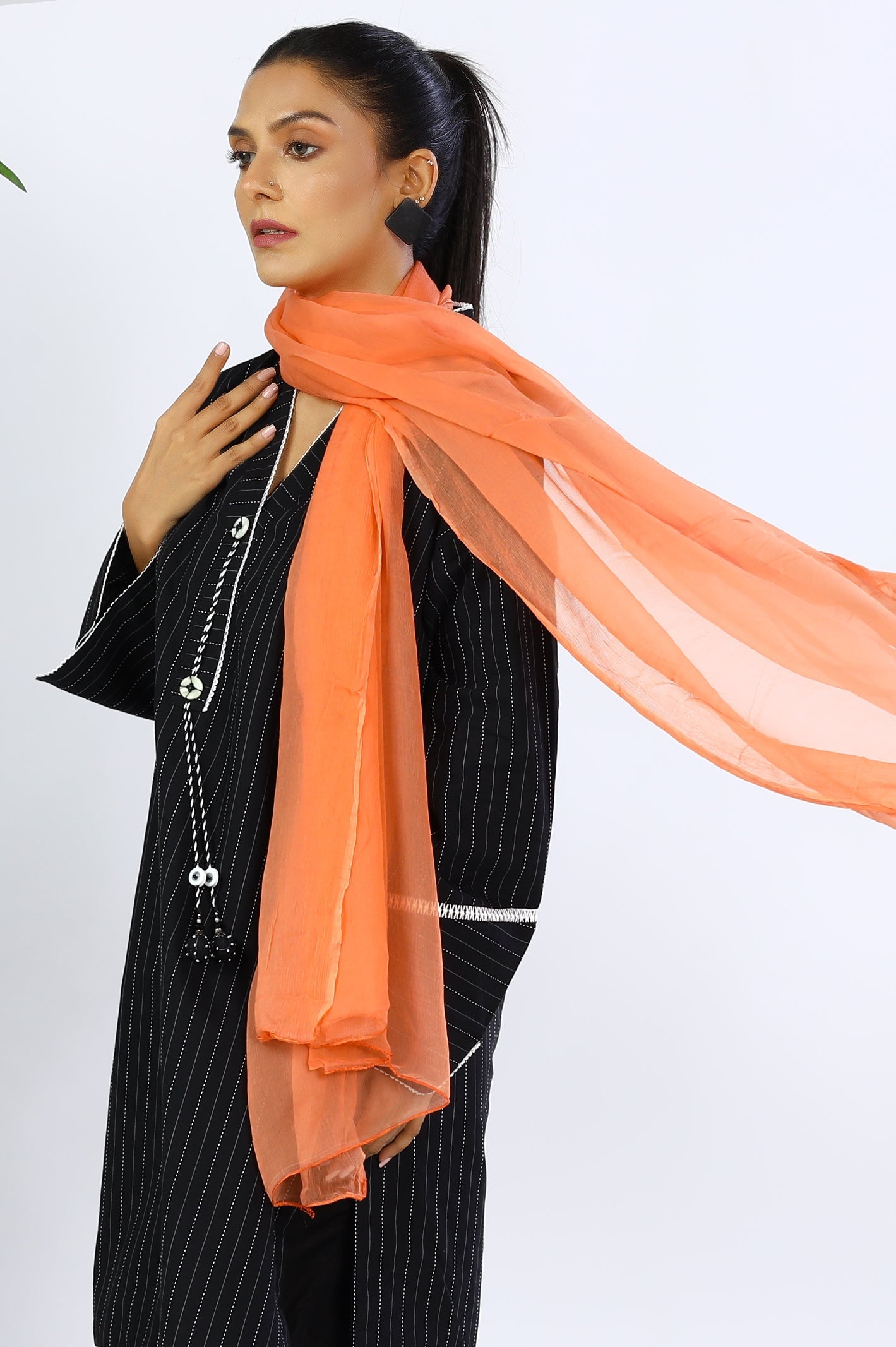 Women Orange Chiffon Dupatta