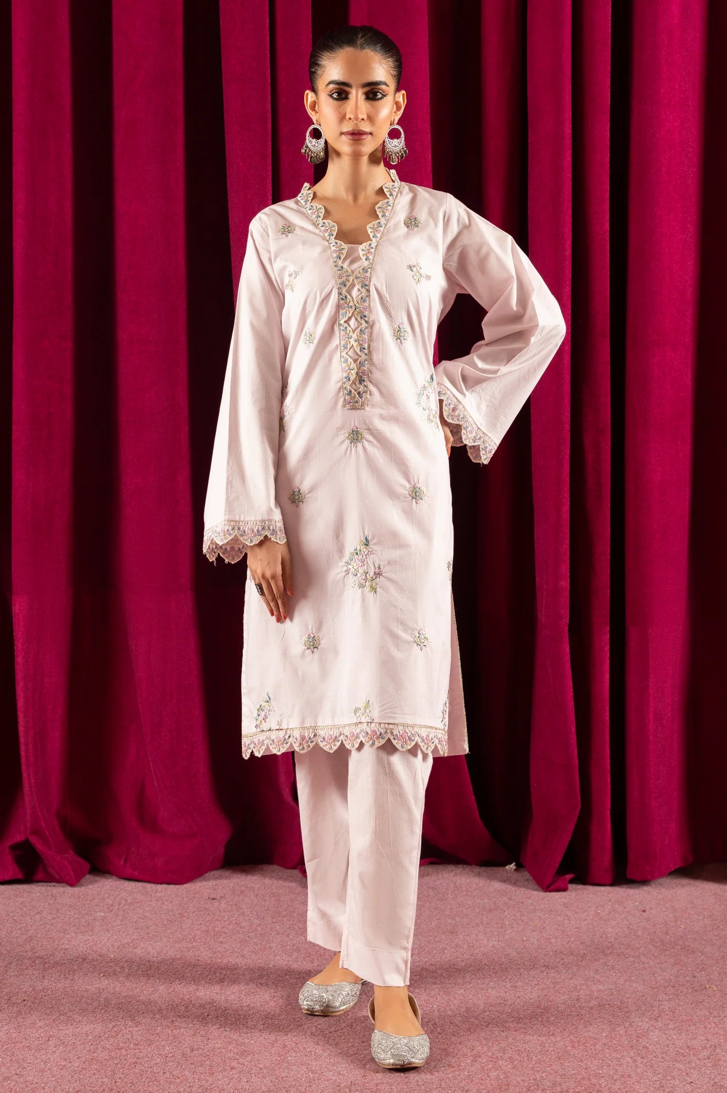 2PC Light Pink Embroidered Suit - Diners