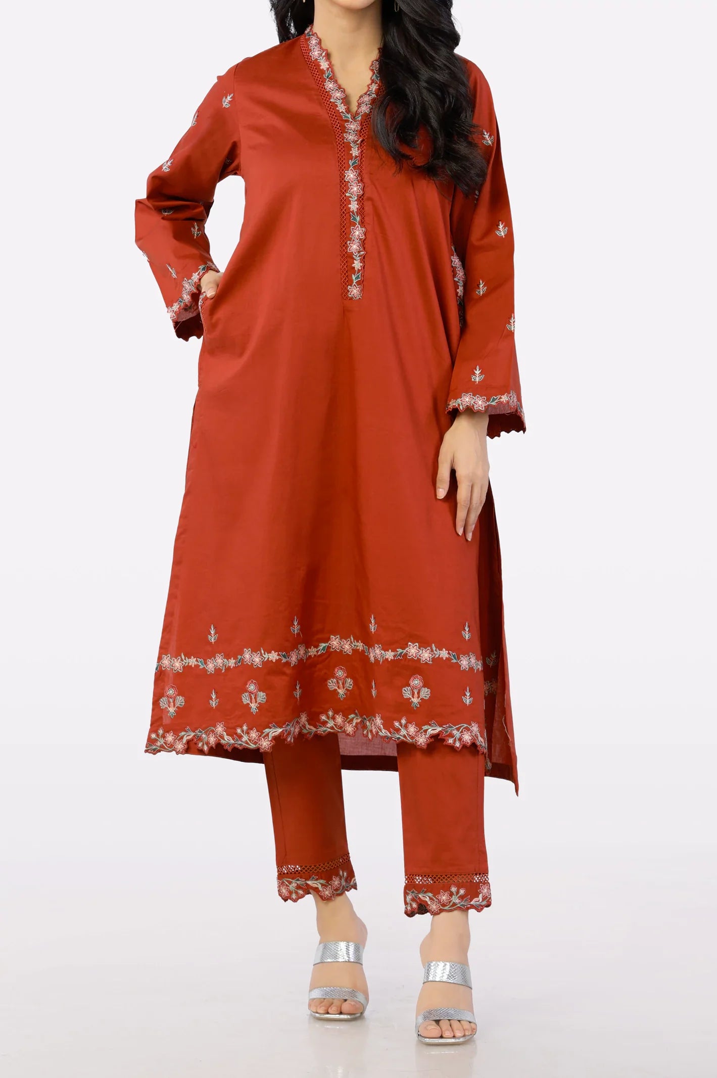 Rust Embroidered 2PC From Sohaye By Diners