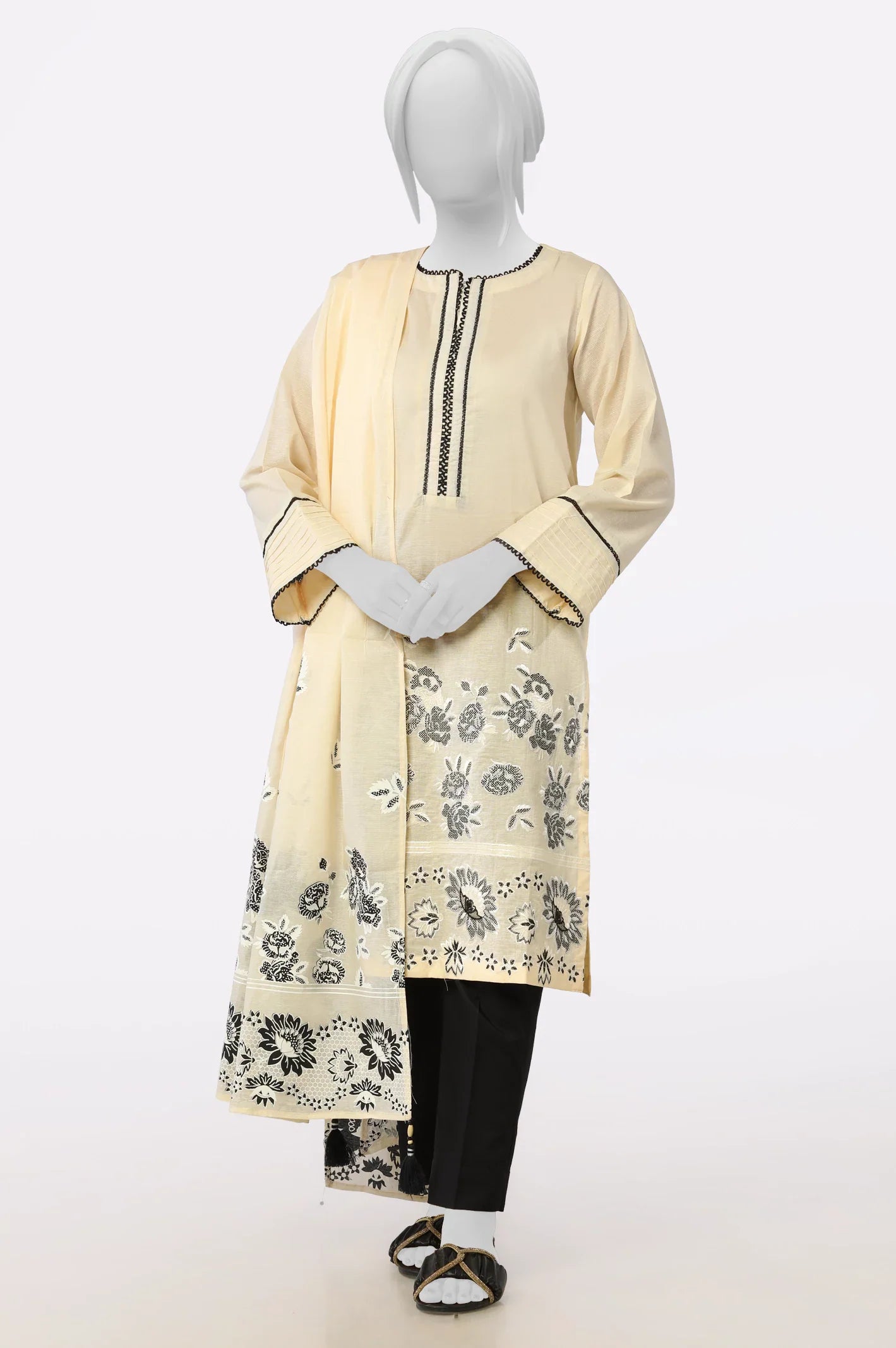 Cream Embroidered Kurti With Dupatta From Sohaye By Diners