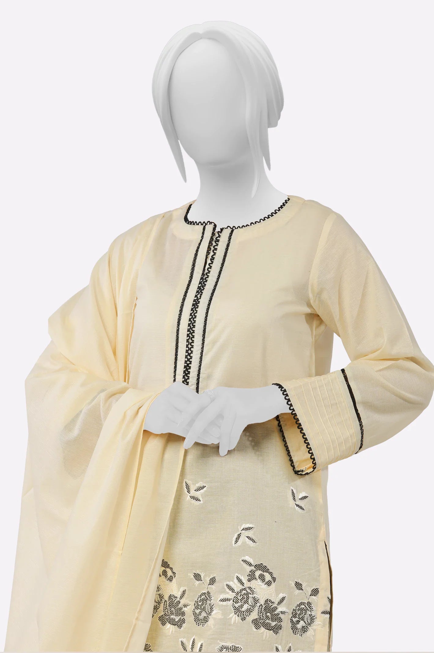 Cream Embroidered Kurti With Dupatta From Sohaye By Diners