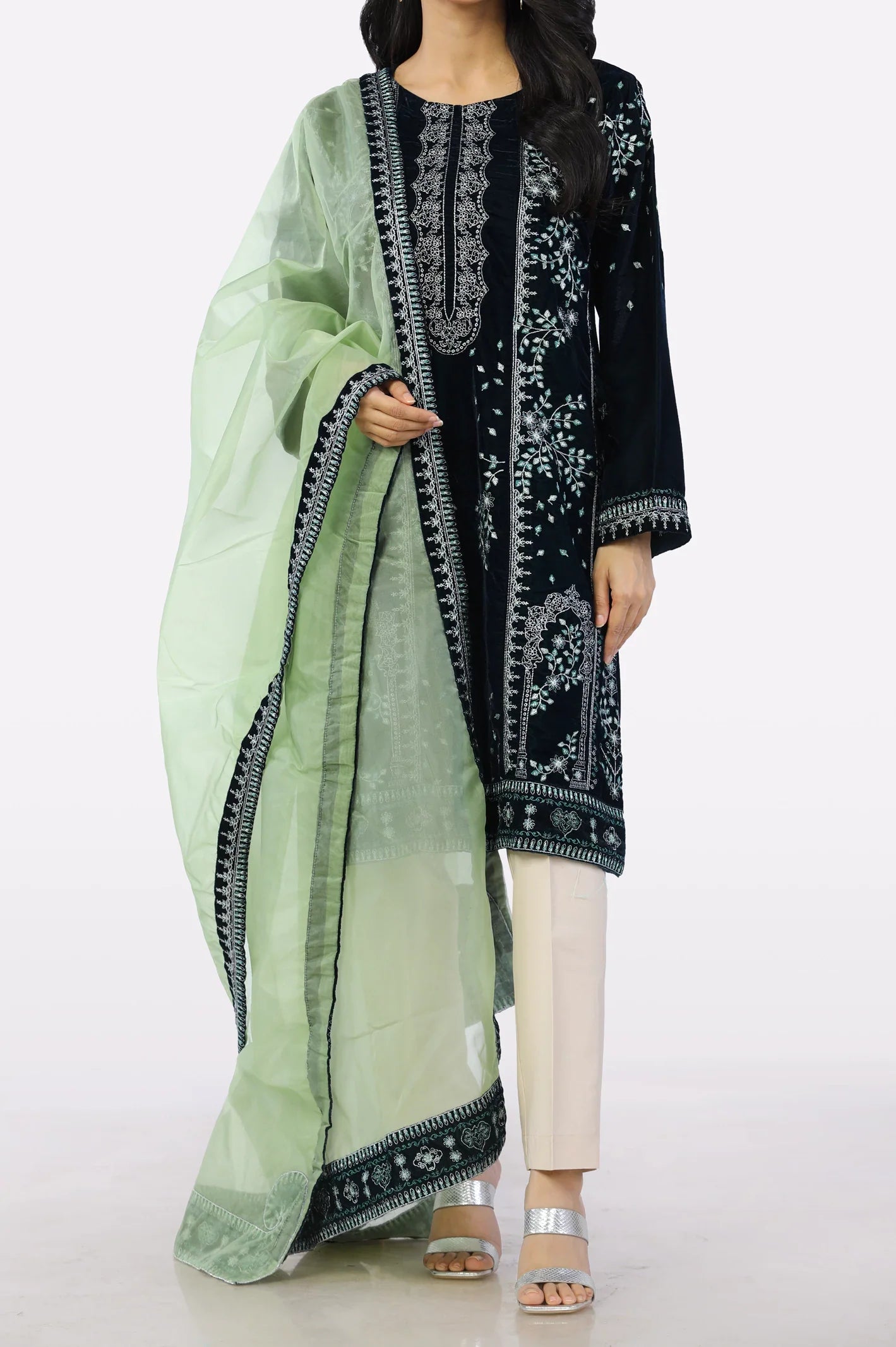 Teal Embroidered Kurti With Dupatta From Sohaye By Diners