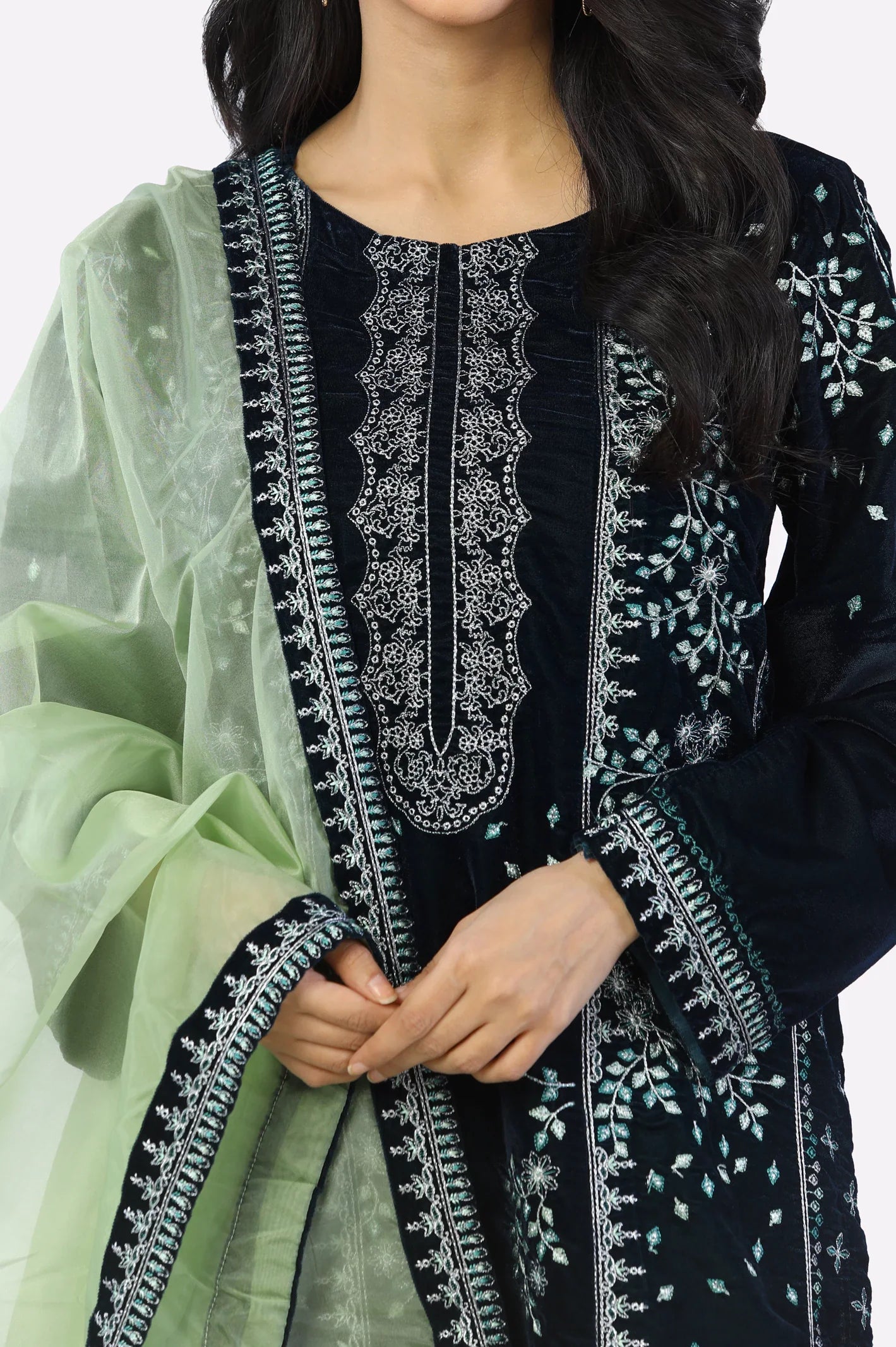 Teal Embroidered Kurti With Dupatta From Sohaye By Diners