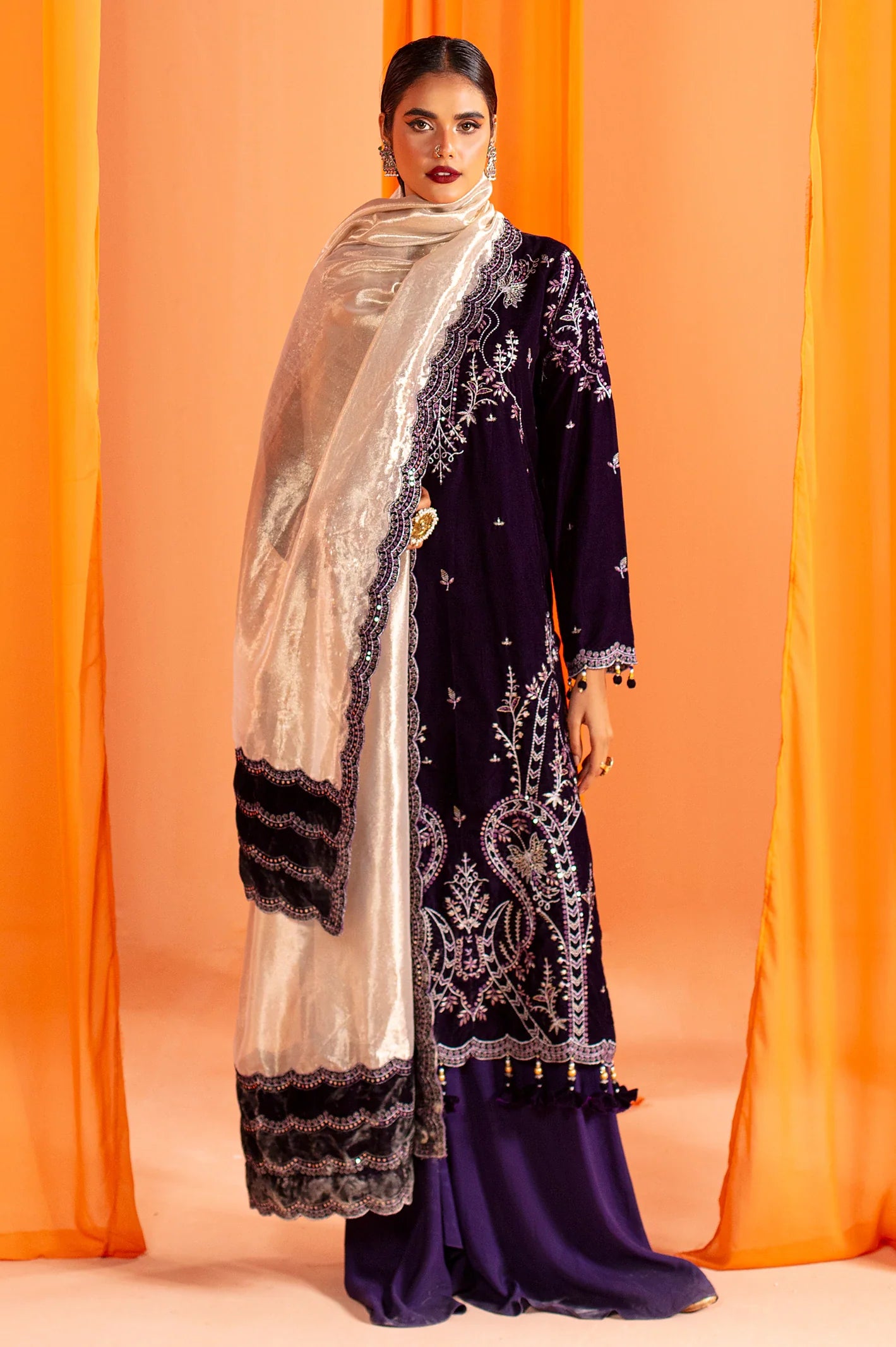 Purple Embroidered Kurti With Dupatta From Sohaye By Diners