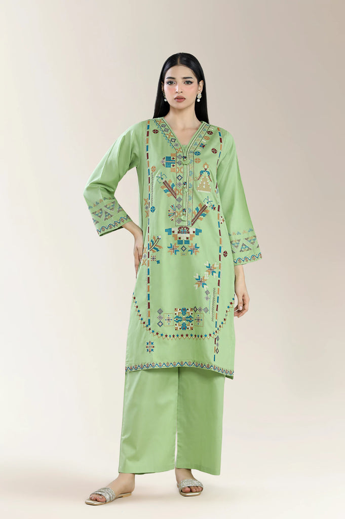 Embroidered Cambric Green 2Pc