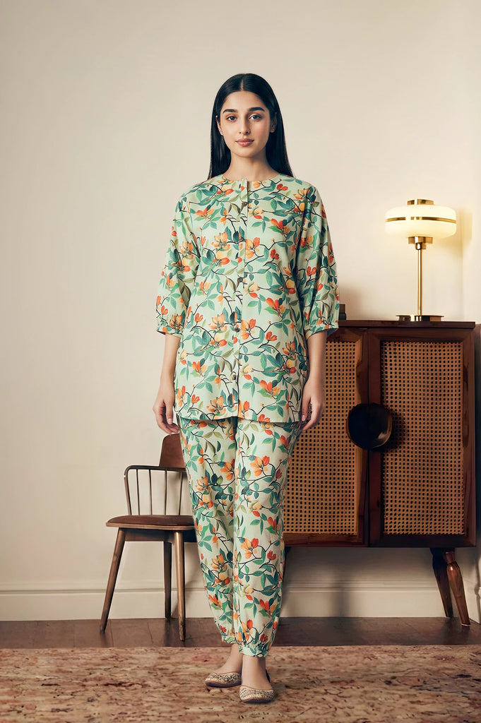 Printed Blue 2PC Suit