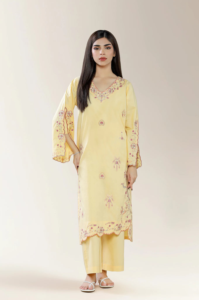 Embroidered Cambric Yellow 2PC