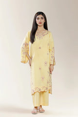 Embroidered Cambric Yellow 2PC
