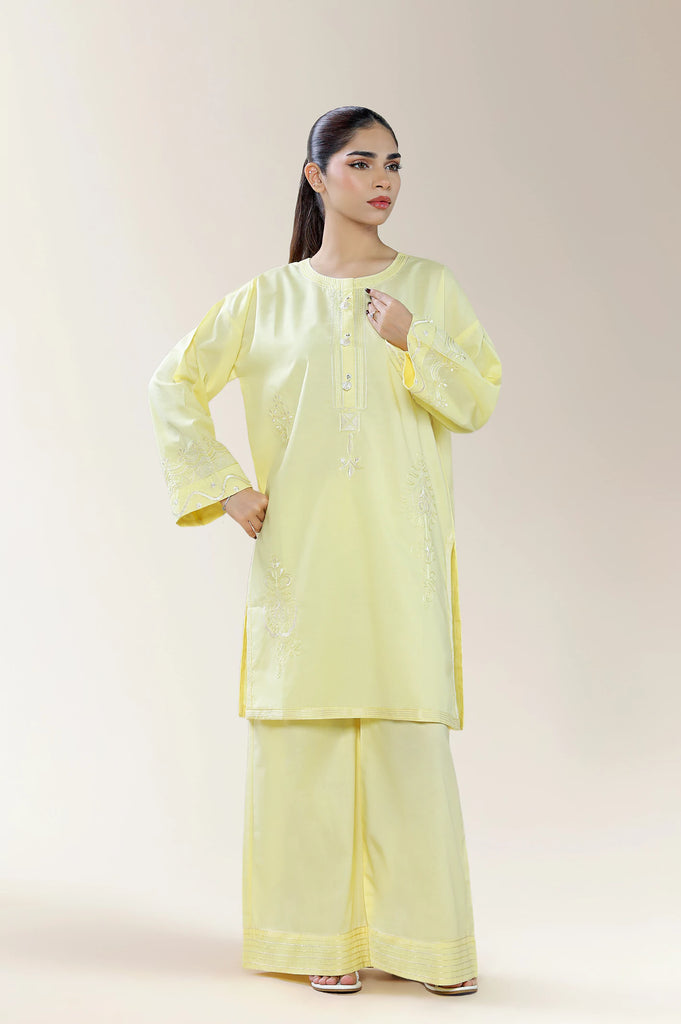 Embroidered Cambric Yellow 2PC