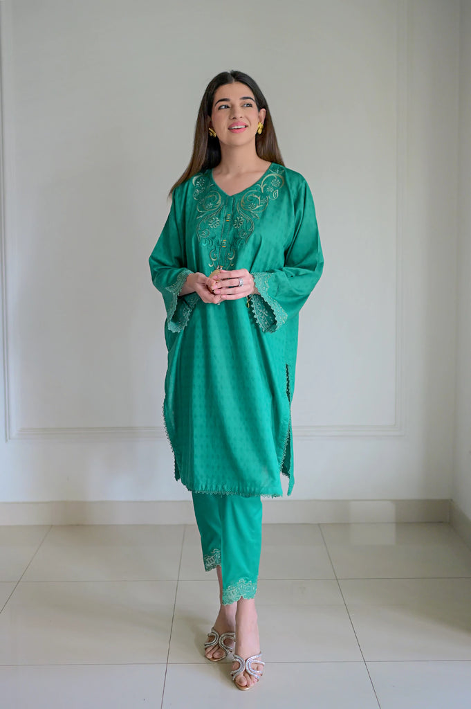 Embroidered Cotton Green 2PC