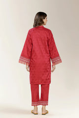 Embroidered Cotton Jacquard Red 2PC