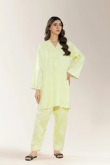 Embroidered Cotton Jacquard Lime 2PC