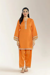Embroidered Jacquard Rust 2PC