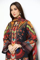 3PC Lawn Black Suit - Diners