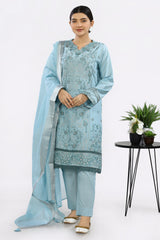 3PC Embroidered Sky Blue Suit - Diners