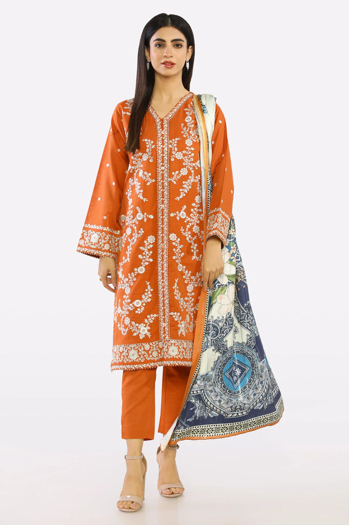 Rust Embroidered 3PC From Sohaye By Diners