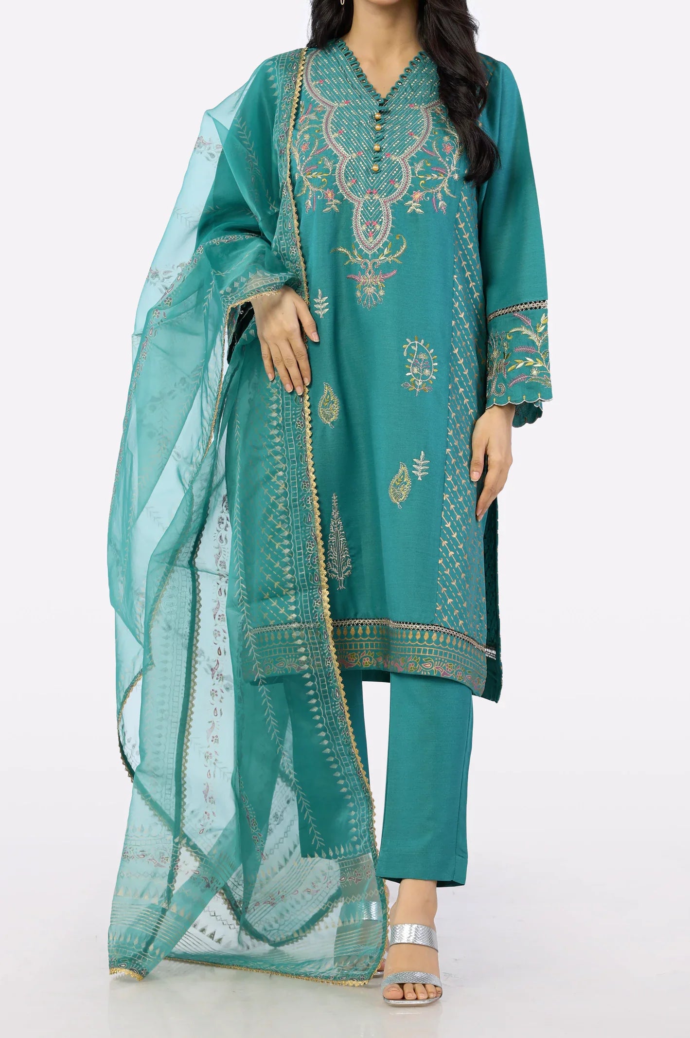 Green Embroidered 3PC From Sohaye By Diners