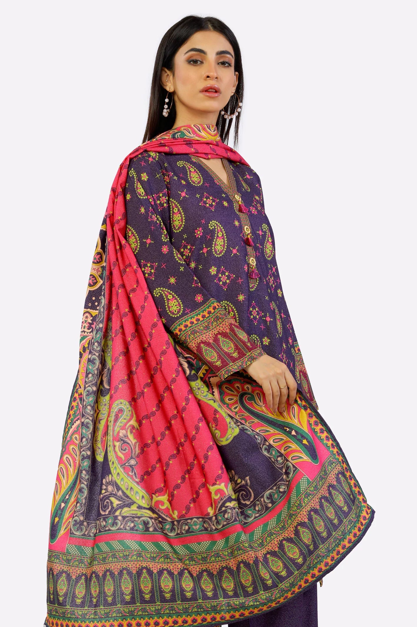 Purple Khaddar Printed 3PC Suit From Sohaye By Diners